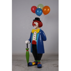 Leen van Dam Decoraties - Clown met paraplu en ballonen levensgroot
