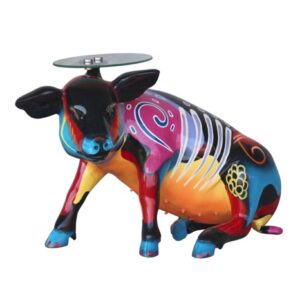 Pop-art zittend varken met glasplaat